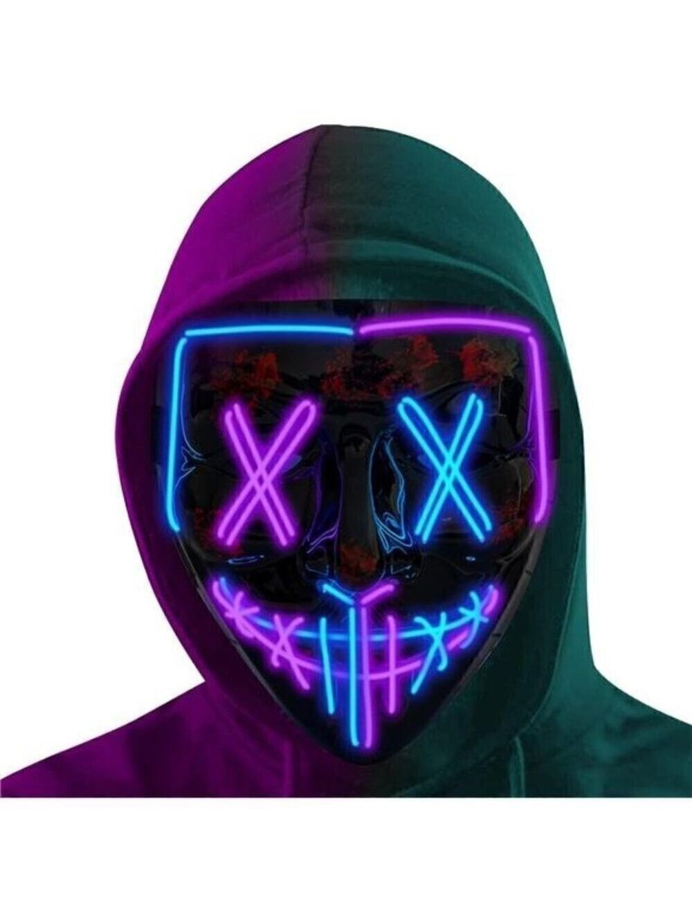 Blue & Purple Halloween Mask LED Light Scary Festival Cosplay Costume Masquerade